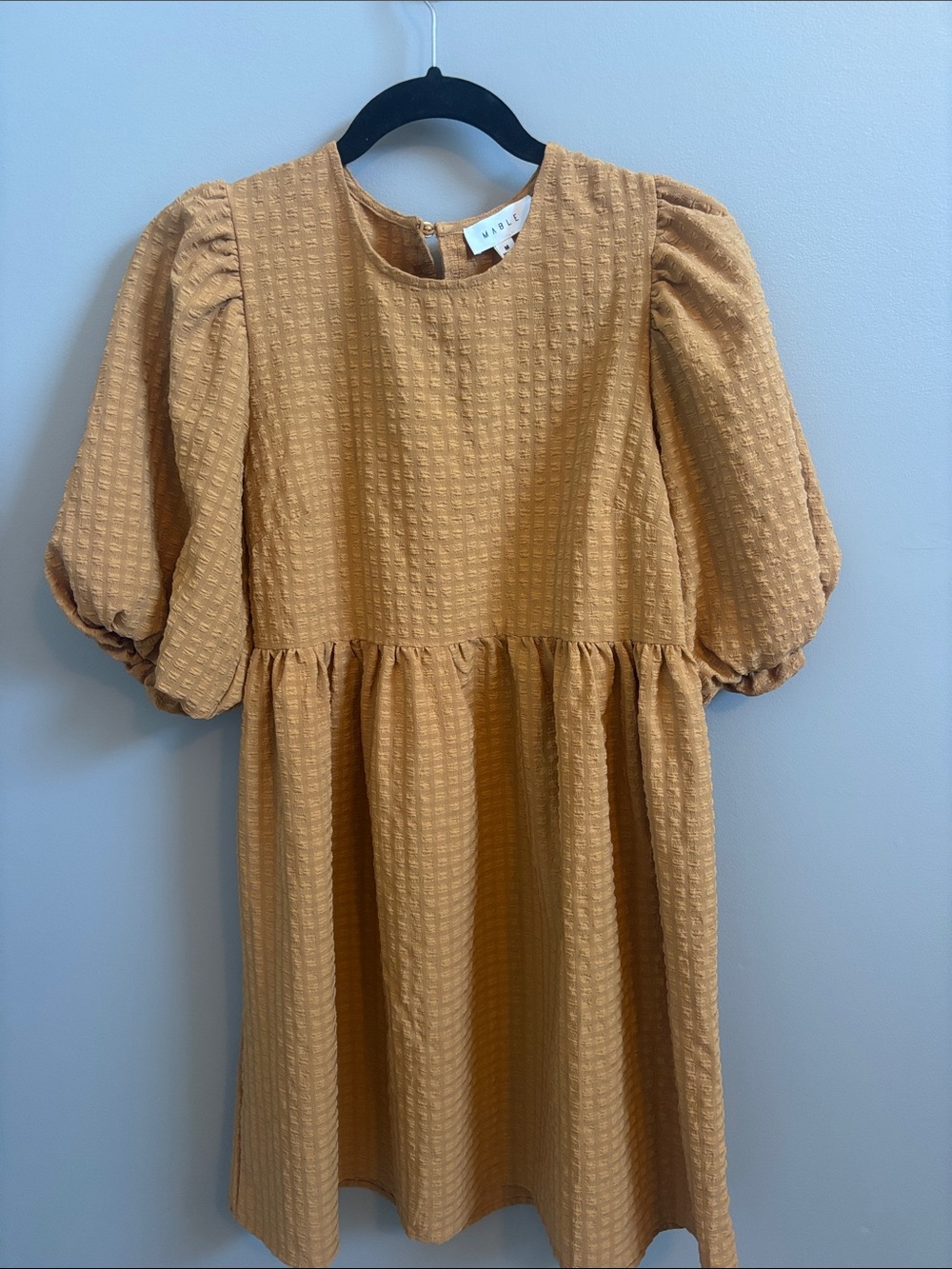 MARBLE Woman’s Mustard Textured Puff-Sleeve Day Dress